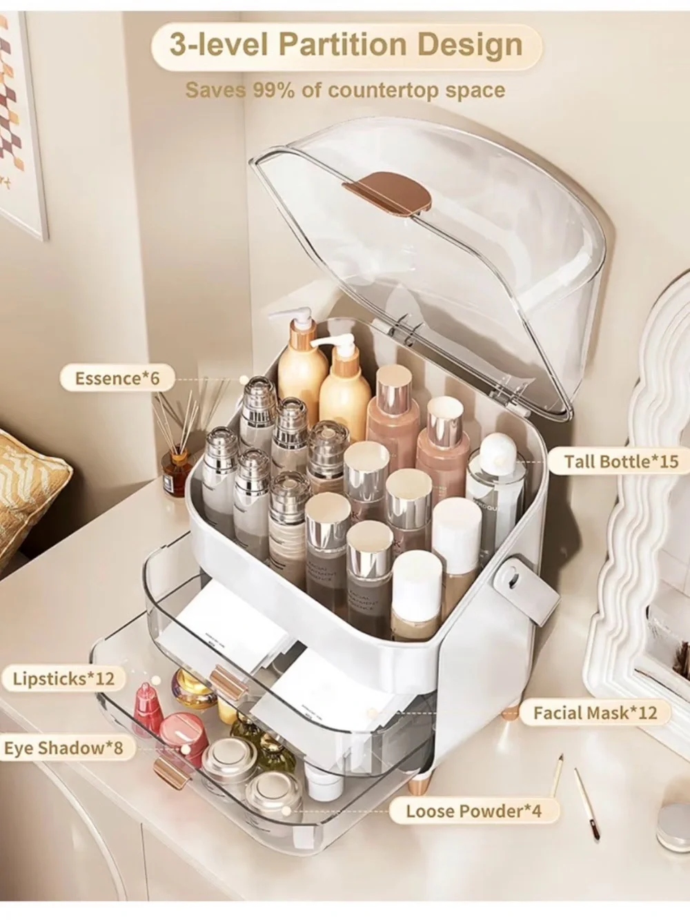 🆕 Anylady Makeup Organizer Countertop, /Skincare Holder